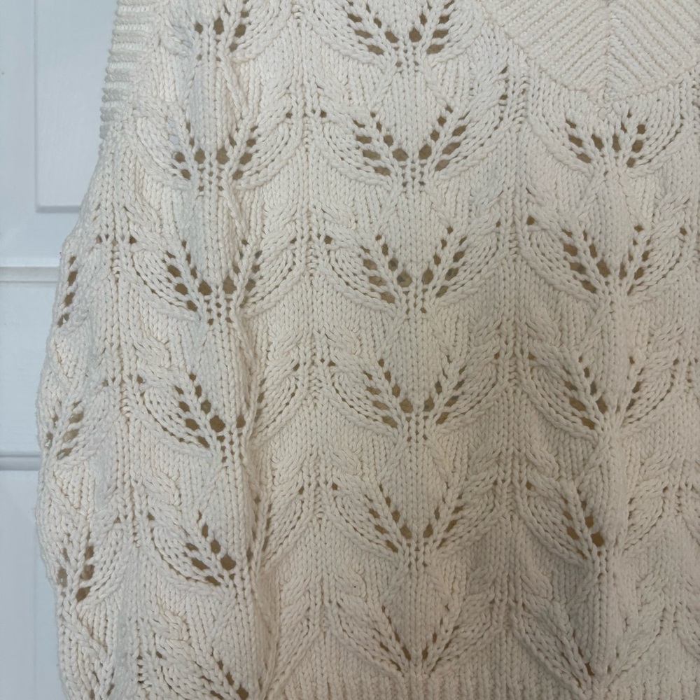 LOFT Cream Pointelle Knit Sweater Vest Women’s Size L - Picture 3 of 5